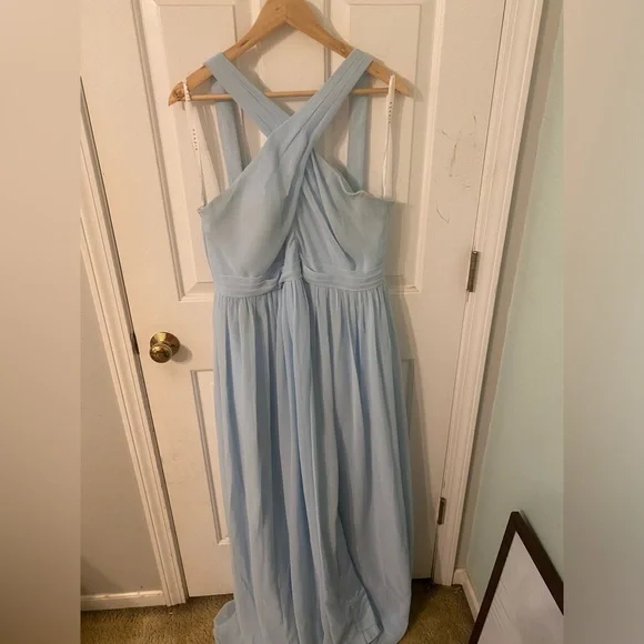Azazie Sky Blue A-Line High cross neck Bridesmaids dress - Picture 3 of 6